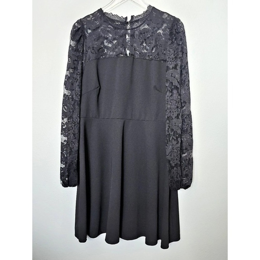 Emery Rose Black Lace Yoke Long Sleeve Dress Romantic Gothic 2XL Classy